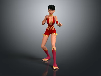 3D Character Model Wearing Red Costume With Golden Accents Barefoot In Standing Pose 3d model