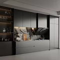 Modern Minimalist Dark Grey Side Cabinet With LED Lit Display Shelves For Upscale Home Kitchen