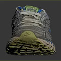 Gray Running Shoes With Blue Accents Green Details White Laces Mesh Upper And Cushioned Sole