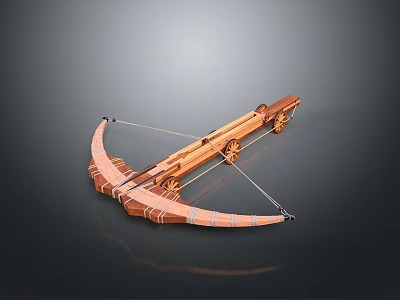 Ancient Wooden Weapon Featuring Wheeled Structure Traditional Bowstring and Historical Warfare Design 3d model