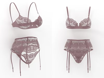 Women's Elegant Lace Lingerie Set with Bra and Panty Soft Design 3d model