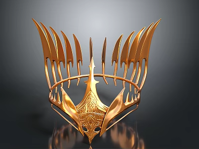 Ornate Gold Crown With Intricate Spiked Design And Detailed Carvings 3d model