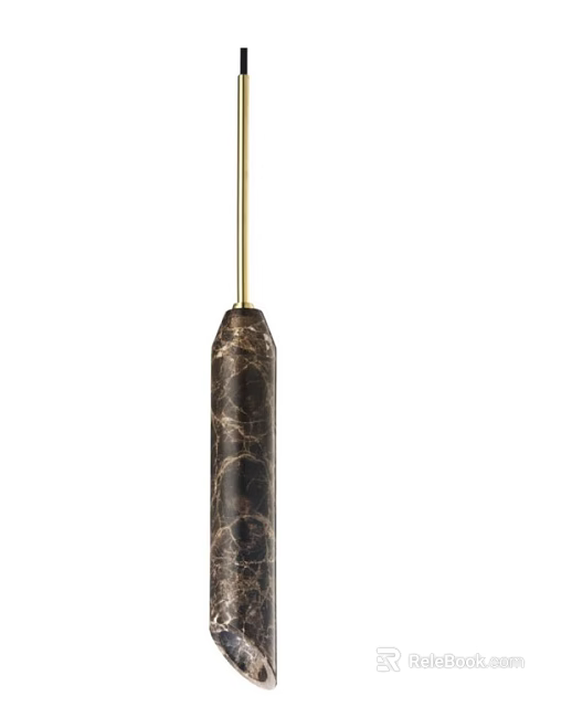 Elegant Modern Pendant Light With Dark Marble Texture And Brass Metal Rod Design 3d model 