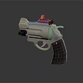 Silver Revolver With Black Sight Wooden Grip And Reflective Surface On Dark Background