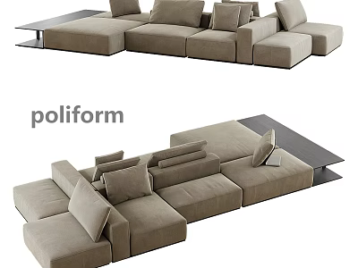 Poliform Modern Beige Modular Sectional Sofa With Comfortable Cushions And Design 3d model