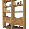 Open Wooden Display Shelf with Books Decorative Items Plants Drawers and Storage Baskets