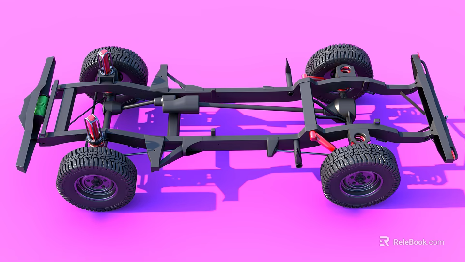 Mechanical Vehicle Chassis Structure With Four Large Tires And Frame Components 3d model 