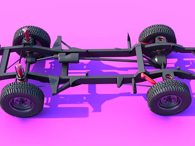 Mechanical Vehicle Chassis Structure With Four Large Tires And Frame Components 3d model