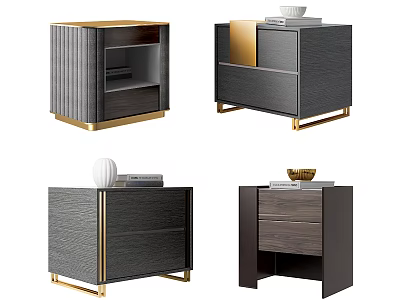 Modern Nightstands Featuring Wooden Design Gold Accents Storage Drawers And Open Shelves 3d model