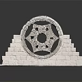 Stone Decorative Architectural Structure With Carved Circular Center And Stepped Brick Base 3d model