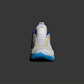 White Basketball Shoes With Yellow Laces Blue Sole And Nike Mesh Upper Design