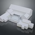 Architectural Model With Gabled Roofs Open Courtyard And Connected White Structures 3d model