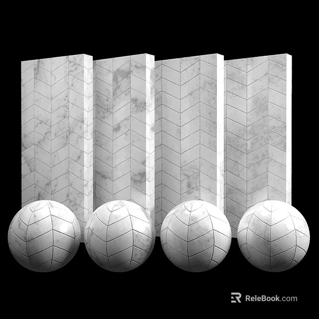 Marble Building Components With Herringbone Pattern And Spherical Decorative Elements 3d model