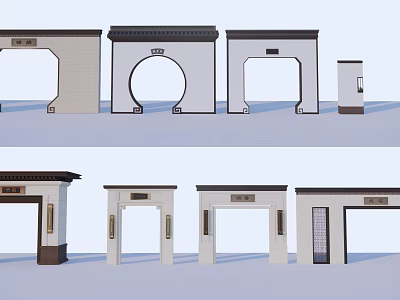 Traditional Chinese Entrance Gates With Various Arch Designs And Decorative Details 3d model