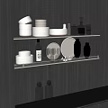Elegant Minimalist Dinnerware Set with Plates Bowls Glasses and Bottles on Modern Kitchen Shelf
