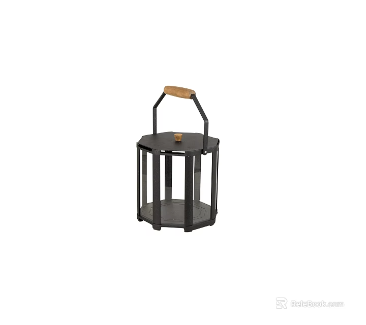 Modern Black Metal Floor Lamp With Wooden Handle And Minimalist Design 3d model 