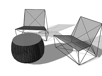Modern Geometric Frame Chairs And Round Woven Table Set For Outdoor Use 3d model