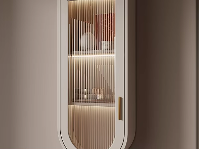 Modern Cream Style Wall Mounted Storage Cabinet With Fluted Glass And Warm Built In Lights 3d model
