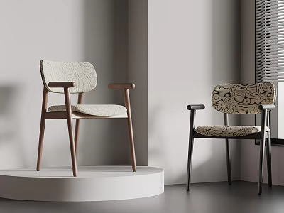 Modern Accent Chairs Featuring Wooden Arms Textured Fabric and Black Metal Legs with Patterned Design 3d model