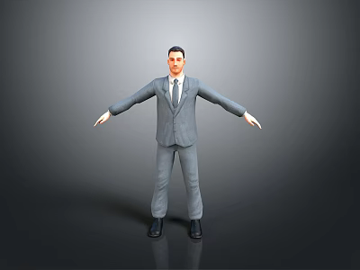 3D Male Model in Gray Suit With Tie and Outstretched Arms on Gray Background 3d model