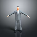 3D Male Model in Gray Suit With Tie and Outstretched Arms on Gray Background