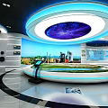 Modern Exhibition Hall Interior With Circular Display Platform And Blue Lighting 3d model