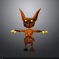 Red Horned Fantasy Creature Character With Large Eyes Flame Patterns And Yellow Claws