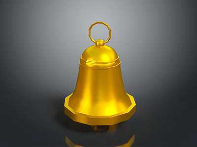 Elegant Furniture Accessory Golden Bell With Shiny Surface And Ring Design 3d model