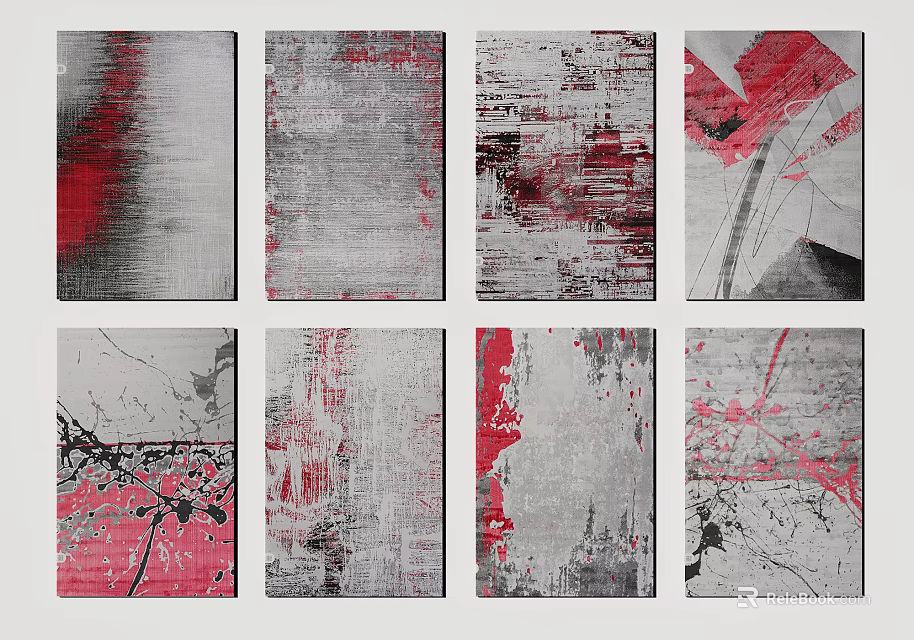 Abstract Art Square Rugs With Red And Gray Tones Modern Design For Interior Decoration 3d model 