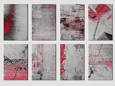 Abstract Art Square Rugs With Red And Gray Tones Modern Design For Interior Decoration 3d model