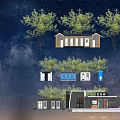 Various Small Building Structure Designs With Trees Under Starry Sky Background 3d model