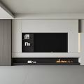 Modern Minimalist TV Wall Design With Built in TV White Panels Wooden Accents And Fireplace