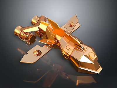 Golden Futuristic Spacecraft Model With Advanced Aerospace Design And Metallic Structure 3d model