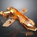 Golden Futuristic Spacecraft Model With Advanced Aerospace Design And Metallic Structure