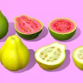 Fresh Guava Whole And Sliced With Red White Flesh And Seeds On Pink Background