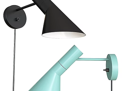 Modern Black and Mint Green Wall Sconces with Conical Shades and Extended Arms 3d model