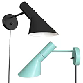 Modern Black and Mint Green Wall Sconces with Conical Shades and Extended Arms