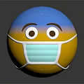 Cute Emoji Ball Wearing Face Mask With Big Eyes Eyebrows Blue Yellow Pink Gradient Colors