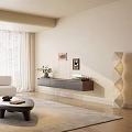 Modern TV Stand in Living Room with Potted Plant Decorative Frames and Drawers