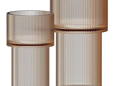 Stylish Modern Ribbed Glass Vases In Amber Transparent Cylindrical Design For Flowers 3d model