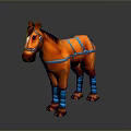 Orange Horse With Blue Bridle And Leg Wraps 3D Digital Rendering