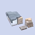 Cargo Boxes Covered with Gray Cloth on Pallets with Uncovered Cardboard Boxes and Wooden Pallets 3d model