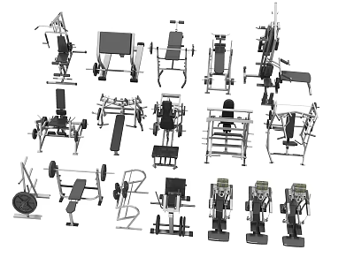 Different Types of Sports Equipment Featuring Fitness Machines Dumbbells Benches And Training Gear 3d model