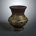 Dark Brown Decorative Vase With Gold Textured Surface For Home Decor
