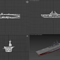 Gray Warship With Flight Deck Superstructure Radar And Red Bottom Hull 3d model