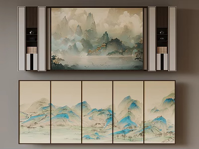 Traditional Chinese Landscape Paintings For Modern Home Wall Decor 3d model