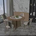 Modern Round Dining Table Set With Marble Top Wooden Gold Legs And Light Colored Chairs