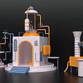 3D Model of Laboratory Equipment with White Orange Pipes Circular Structure Console and Steps