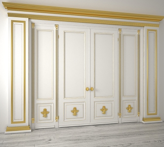 European-style solid wood door 3d model