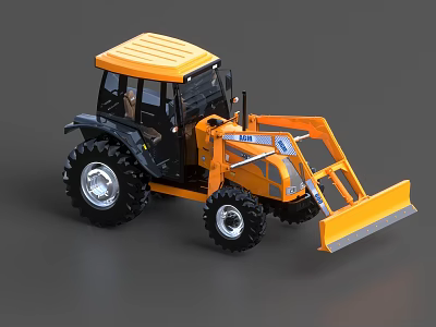 Yellow Cab Functional Tractor Vehicle With Front Loader And Large Tires 3d model